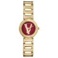 Versace Virtus Mini Duo Gold Stainless Steel Red Dial Quartz Watch for Ladies - VET300321. 