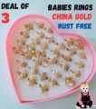 Deal of 3 China-Gold Rust Free Baby Rings - Multi Shapes - Sale Price. 