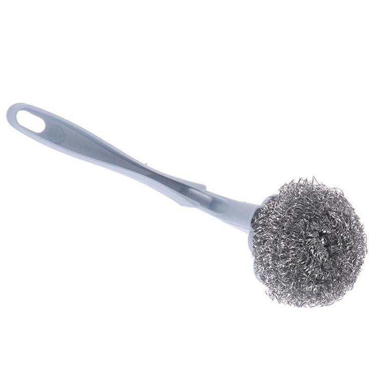 Graceful Stainless Steel Wire Ball Cleaning Brush with Long Handle Kitchen Cleaning Tool Blue