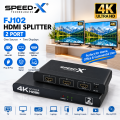 peed-X FJ102 HDMI Splitter 2 Port 4K Big Size – High-Speed HDMI 1x2 Splitter, 4K Ultra HD Video Distribution Hub, Dual HDMI Output Switcher for TV, LED, LCD, Projector, Monitor, PC, Laptop, Gaming Console, Home Theater & Multimedia Devices. 