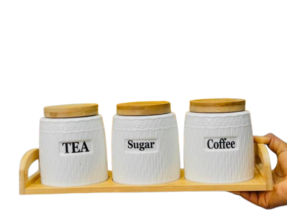 Set of 3 Ceramic Canisters Set for Sugar Coffee Tea, Luxurious Storage Containers Set with Lids Decorative Storage Pots White Ceramic Storage Jar for Kitchen Counter Dining Room