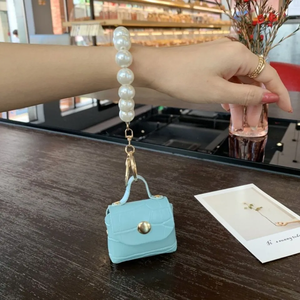 Cute Mini Coin Purses Pearl Chain Keychain Small Earphone Box Soft Leather Key Organizer Bag Key Ring Wallet Pouch Daraz.pk