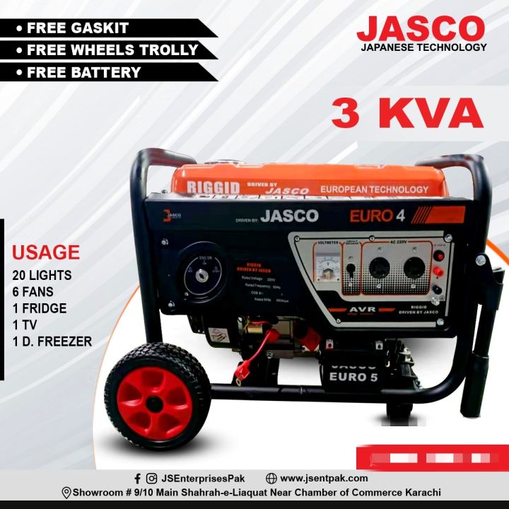 RIGGID DRIVEN BY JASCO GASOLINE GENERATOR  3KVA WITH BUILT IN BATTERY SELF START WHEELS AND GASKIT