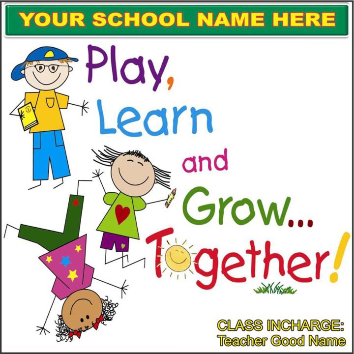 Play Learn and Grow Together English - Board and Chart Graphics Flex sheet Panaflex Penaflex pana pena flex for Learning Education and Decoration of Class Room of School and College with customise Your School and Teacher Name