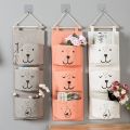 3 Pockets Cute Wall Mounted Storage Bag Closet Organizer Clothes Hanging Storage Bag Children Room Pouch Home Decor. 