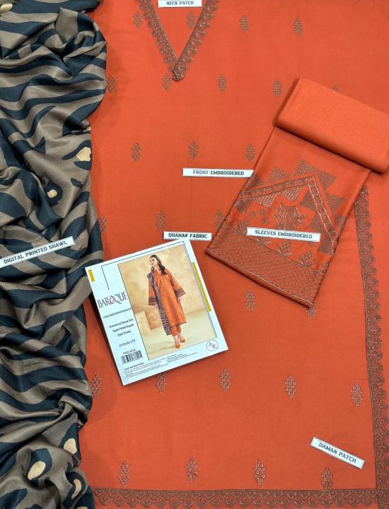 Winters Collection Premium Dhanak Embroidered Unstitched 3-Piece Suit ...