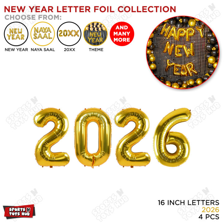 Happy New Year Foil Balloon Collection,  Letters Balloons Set For Decoration Home Office, School & Restaurants, 2k25 Naya Saal Mubarak, Bye Bye 2024 Wellcome 2025 Event Party Celebration Balloon Parties Decor Supplies Letter Baloon New Year Eve : PyUDnpGC