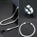 Pack of 3 Silver Stainless Steel Snake Chain Snake Bracelet and Silver ring. 