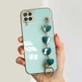 DEL for Samsung Galaxy M33 5G Back Cover with 3D Love Heart Wristband Chain Fashion Bracelet Shiny Plating Phone Case Soft Silicone Protective Cover. 