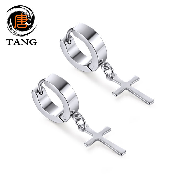 Qingwen Cross earings for men set ear piercing Stainless steel earrings Gold barbel cool hypoallergenic iareng for men kpop round airing hikaw for boys 925 silver earings for men on sale