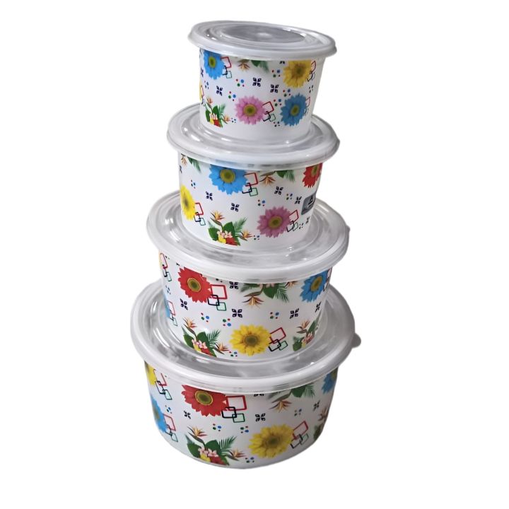 4 Pcs Printed Food Storage Boxes with Covers Random Prints