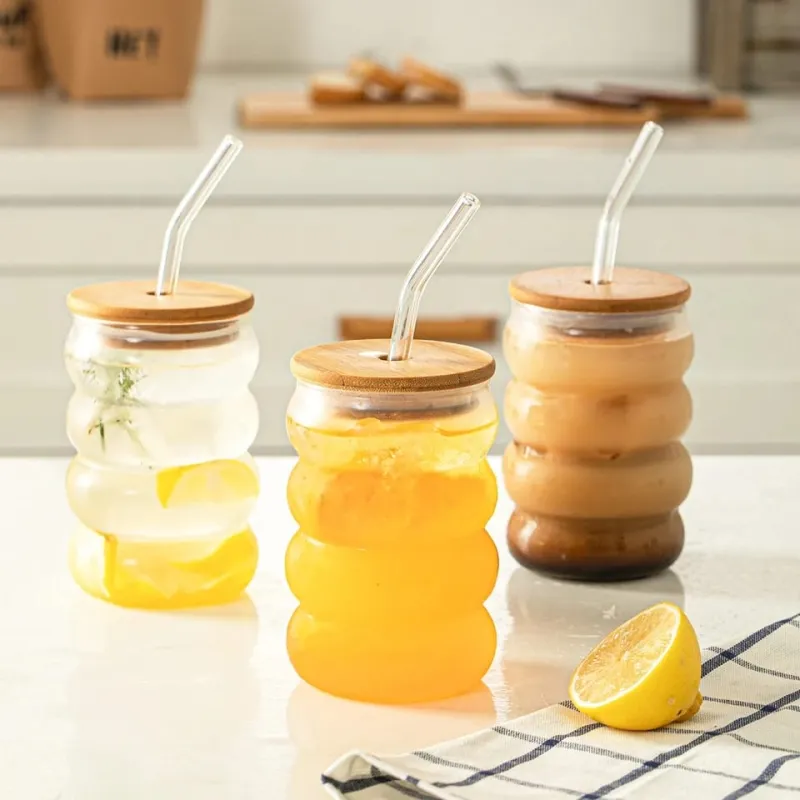Ribbed Round Glass Sipper