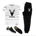 White & black markhor printed For Men & Boys - Soft & Comfy Fabric Summer Printed / New trendy fired printed black & white premium quality tracksuit for men and boys. 