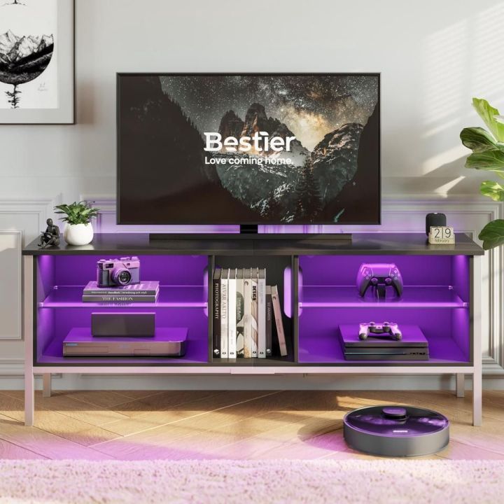 Gaming TV Stand Console up to 70 Tv,20 Color LED Entertainment Center,High Glass Television Stands with 2-Layers Storage Cabinet Media Player for Living Bedroom (Customised)