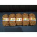 Bally Aclylic double knit 4ply yarn balls 5x Camel color. 