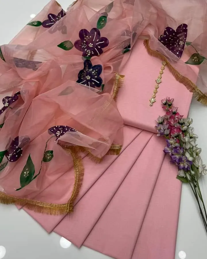 Unstitched 3-Piece Dress Kataan Silk Dress with Hand-Painted