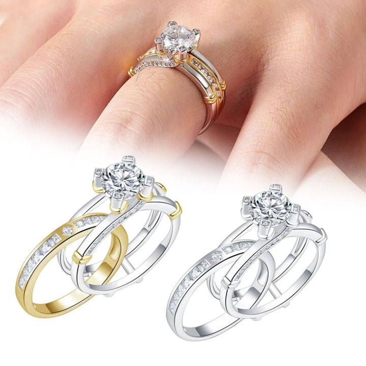 Creative Metal Shiny Full Diamond Rings Wedding Promise Engagement ...