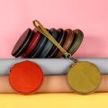 Retro Round Genuine Leather Small Coin Purse Pouch with Wristband Women's Zipper Wallets Female Clutch Money Bag Card Holder. 