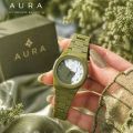 Olive Green Aura Wristwatch for Women & Girls | Split Marble Dial with Arabic Numerals | Elegant Analog Fashion Watch with Matching Lightweight Link Bracelet | Stylish Watch for Office, Parties, Outings & Everyday Wear. 