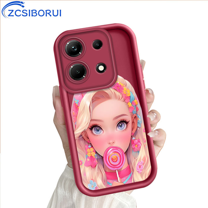 ZCSIBORUI for Infinix Note 30 4G 5G Back Cover Pink Lollipop Barbie Pattern Soft Camera Protection Rubber Square Ladder Phone Case