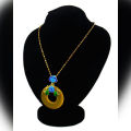 Yellow Flower Round Stone Pendant - Golden. 