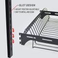 Kitchen Dish Rack Hanging Drying Plate Organizer Storage Shelf over the Sink, Wall Mount Bowl Holder with Drain Tray And 3 Hooks. 