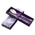 2Pcs Stainless Steel Blue and White Porcelain Chopsticks Spoon Tableware Set. 