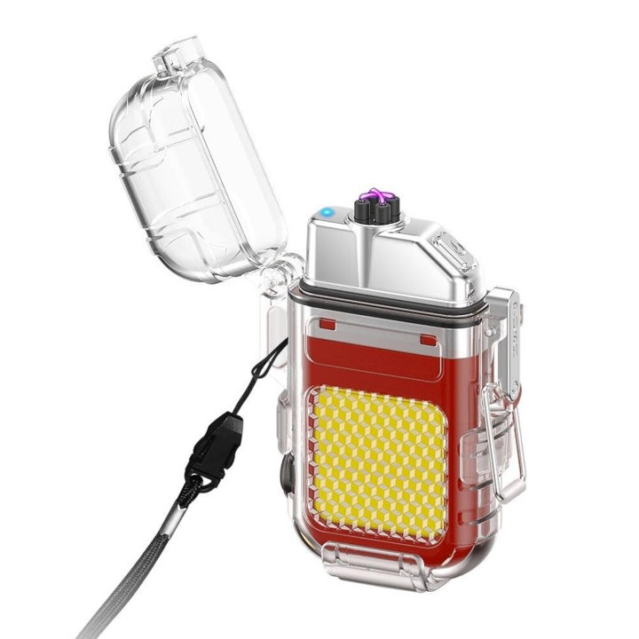 2 in 1 Rechargeable Electric Double Arc Plasma Flameless Lighter & COB LED Light Emergency Lamp  Waterproof , Keychain Gadget 3 Lighitng Modes and flame Tool
