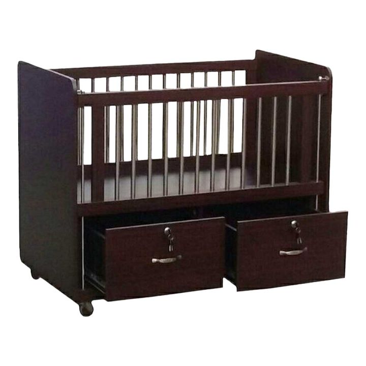 Wooden Baby Crib with Storage Drawers Dark Brown Daraz.pk