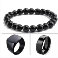 Black Combo Deal 3 In 1 Big Bracelet 1 Ring & 1 Black Chala For Men & Boys. 