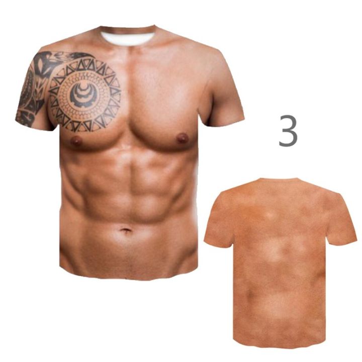 Muscle pack muscle man T shirt personality realistic cosplay false chest false abdominal clothes annual performance clothes