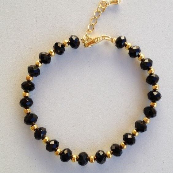 1 pcs Bracelet for girls- black color-  crystal beads - decent design- royal fashion- silver / golden