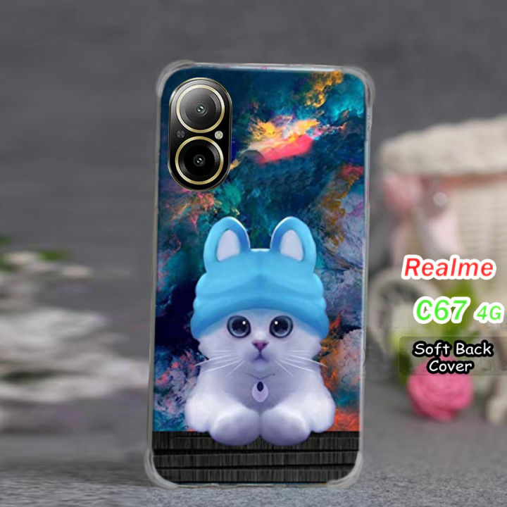 Realme C67 4G Pouch Cover  - Cat Soft Back Cover Case For Realme C67 4G