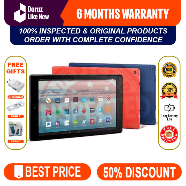 Amazon Fire HD 10' Inch Tablet | 100% INSPECTED | 7th Generation | 2GB RAM | 32GB ROM(STORAGE) | 3830mAh Battery | Playstore Installed | BEST FOR KIDS | Just Like New Condition | With Box, Charger, Cable & FREE SURPRISE GIFT