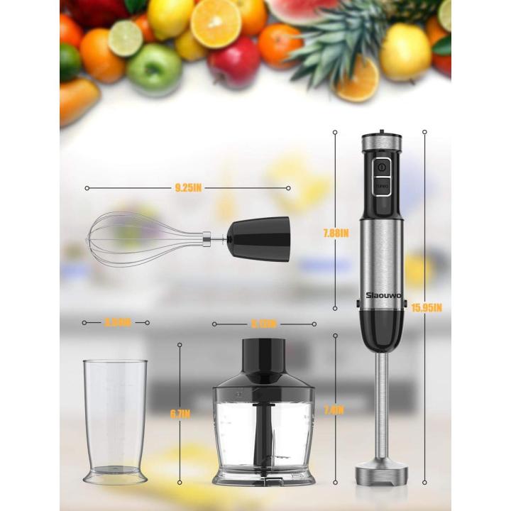Slaouwo Hand Blender 4-in-1 Hand Immersion Blenders, Electric Hand Stick Blender with Beaker