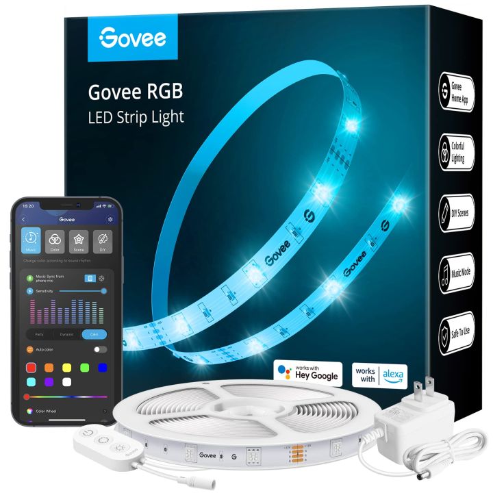 Govee 16.4ft WiFi LED Strip Lights, Smart RGB LED Lights Work with Alexa and Google Assistant, Color Changing Light Strip with Music Sync, App Control LED Lights for Bedroom, TV, Kitchen, Party