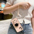 COROGI for Vivo Y21 Back Cover Cartoon Astronaut Folding Stand Stylish 6D Plating Square Bumper Case with Lanyard Soft Silicone Phone Cases Covers Pouch for Girls Boys. 