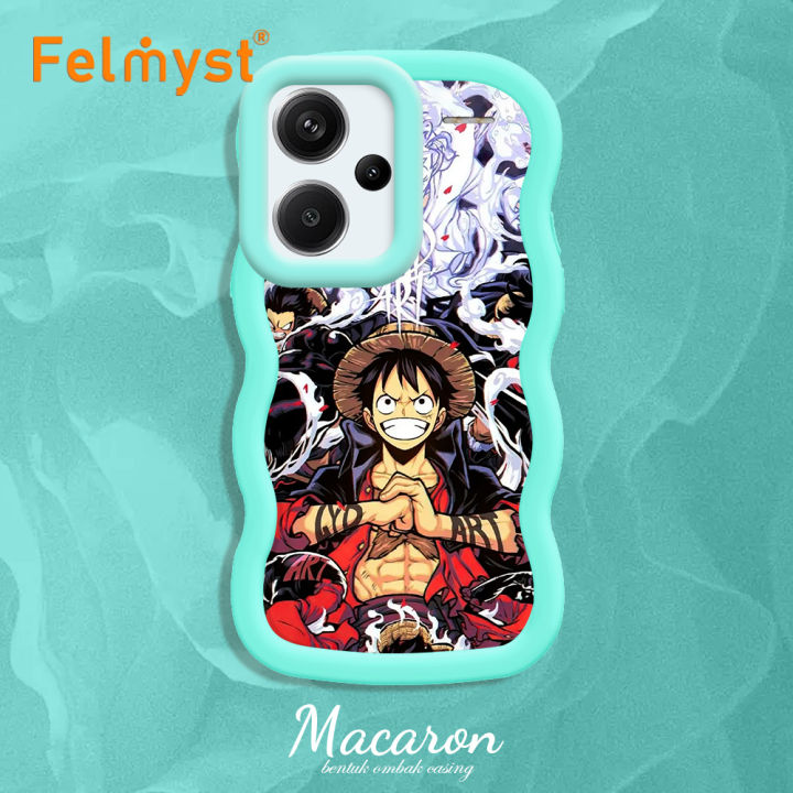 FELMYST for Redmi Note 13 Pro Plus Note 13 Pro 5G Note 13 5G Xiaomi Poco X6 5G Back Cover Big Wave Edge Soft Silicone Anime Luffy Pattern Macaron Phone Case