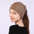 【HOT】 New Women Autumn Winter Ponytail Beanie Hat Solid Color Lady Stretch Knitted Crochet Beanies Hat Cap For Women. 