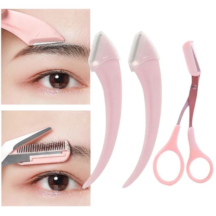 Curved Moon Eyebrow Repair Tool with Eyebrow Comb Eyebrow Cutting Eyebrow Beauty Makeup Sorting Set Eyebrow Scraper Accessories