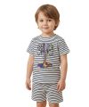 Minichunkies Kids Boys Summer Suit - Melting Gamer Controller Striped T-Shirt & Navy Shorts 2 Piece Set - Breathable Cotton Outfit. 