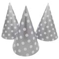 SILVER POLKA DOT CAPS - SILVER THEME BIRTHDAY PARTY CAPS - PACK OF 10. 