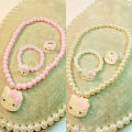 3Pcs Hello Kitty Pearl Necklace Bracelet Ring Suit Kawaii Cute Cartoon Anime Jewelry Birthday Gifts Toys For Girls Toys MIRRORRR. 