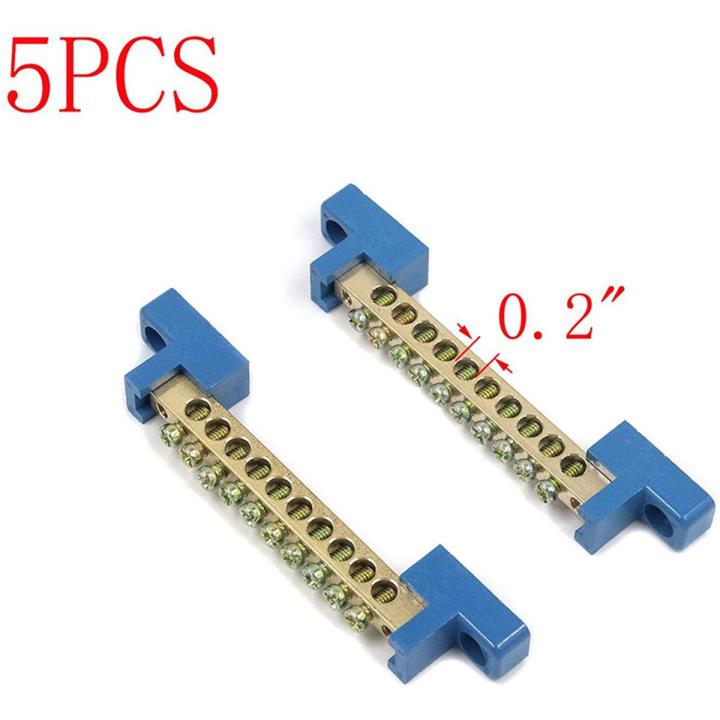 MTQY 5-Pack 4-Position Brass Terminal Grounding Bus Bars – M4 Screws, Blue Insulator, For Distribution Cabinets