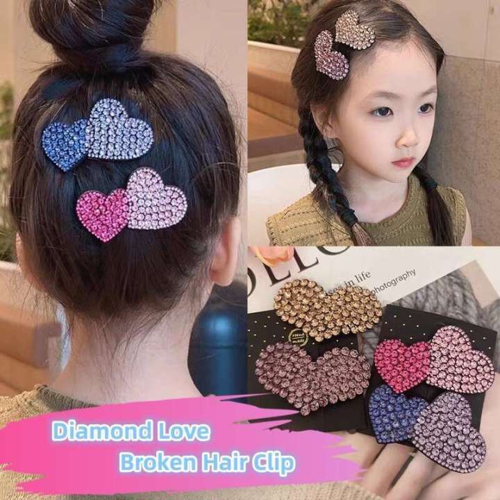 Tiktok Hot Super Beautiful Heart Rhie Side Bangs Broken BB Headwear Children's Flash Dia Love Hair Clip