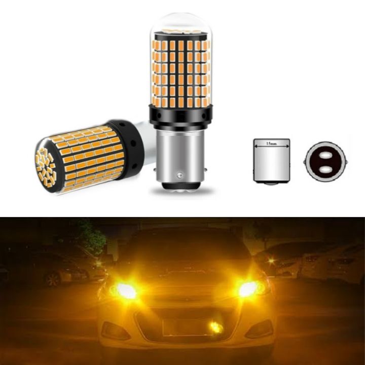 1157 LED Bulbs Amber Orange Double Point For Car And Bikes P21 BAY15D For DRL Indicators or Brake Light Hazard Blinker Lights