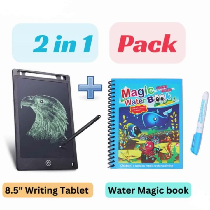 Only Magic Water Book - ( Toys Magic Water Bookand LCD Writing Tablet ) Set Best Gift to your kid - Reusable Doodle Book with Pen and Single Color Erasable, Educational Drawing Pad for Kids to Learn Art Skills.