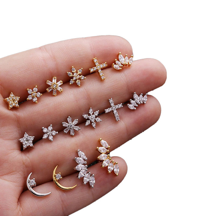 Crystal Bar Barbell Ear Cartilage Tragus Helix Stud Piercing Earring