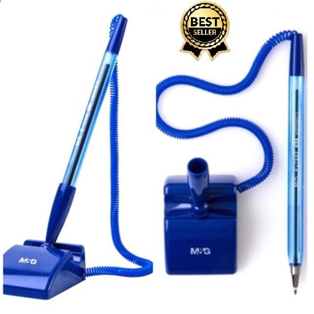 Stick On Front Counter Reception Desk Office Blue Gel Pen - 2 Meter Flexible Coil Cord Base