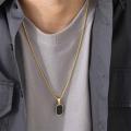 Double Layer Necklaces for Men Geometric Square Pendant Wheat Box Cuban Chain Cool Boy Collar Necklace. 